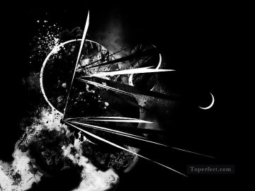  Moon Oil Painting - black and white star and moon